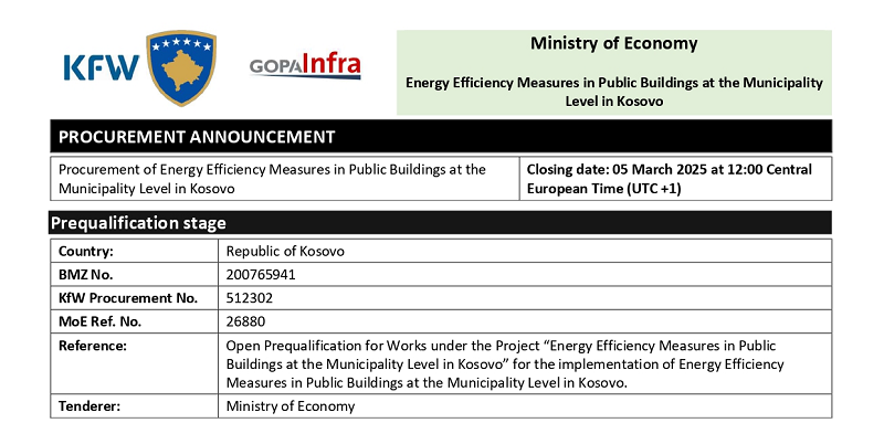 Procurement of Energy Efficiency Measures in Public Buildings at the Municipality Level in Kosovo